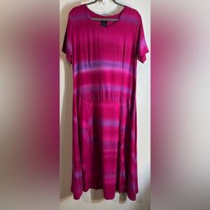 KALIYANA Sz L (estimated) Drop Waist Pink Tie-Dye Short Sleeve Long Line Dress